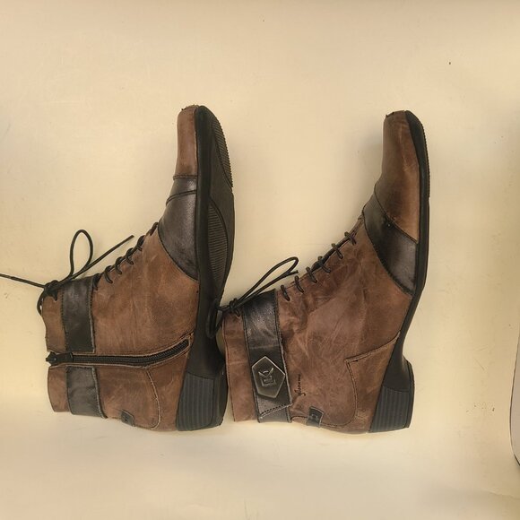 Vtg Dorking Brown & Black Leather Lace Up Ankle Boots Sz 39 Pointed Toe Witchy - Picture 7 of 14